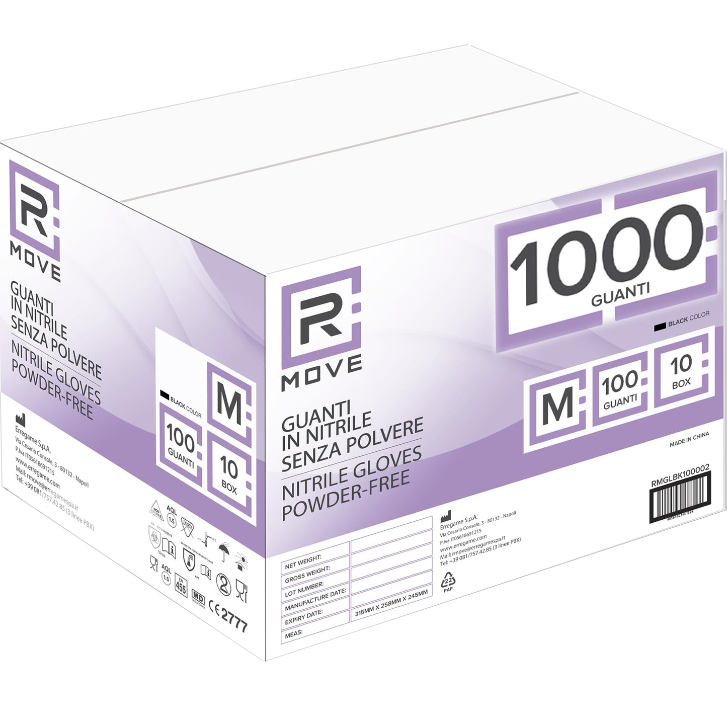 R MOVE 1000 guanti in nitrile monouso neri M senza polvere, gloves ambidestri usa e getta per alimenti, non sterili, senza lattice, ipoallergenici - per ambiti medici, Estetisti, Tatuatori
