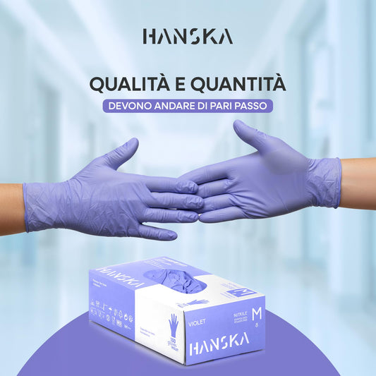 HANSKA 100 Guanti Monouso Nitrile Viola - Senza Polvere - Usa e Getta- Ambidestri - Non Sterili - Base di Gomma - Adatti per Ambiti Medici, Manipolazione degli Alimenti (100, M)