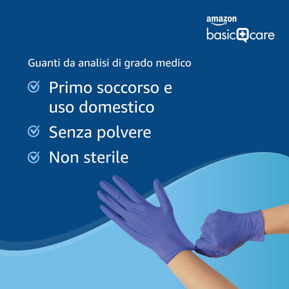 by Amazon, Guanti Monouso in Nitrile Blu, Senza Polvere, Senza Lattice, Taglia L, Confezione da 100