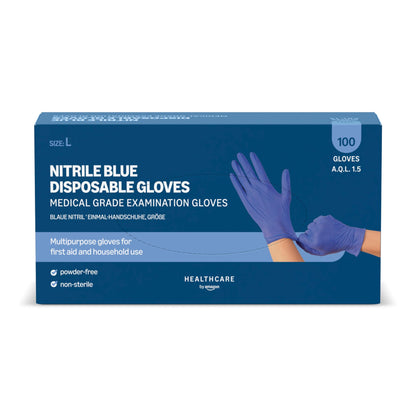 by Amazon, Guanti Monouso in Nitrile Blu, Senza Polvere, Senza Lattice, Taglia L, Confezione da 100