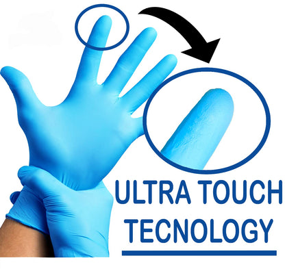 R MOVE 200 guanti monouso in nitrile senza polvere, gloves ambidestri usa e getta per alimenti, non sterili, senza lattice, ipoallergenici - per ambiti medici, Estetisti, Tatuatori (Blu, M)