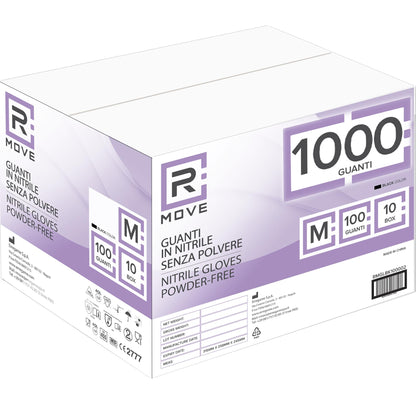 R MOVE 1000 guanti in nitrile monouso neri M senza polvere, gloves ambidestri usa e getta per alimenti, non sterili, senza lattice, ipoallergenici - per ambiti medici, Estetisti, Tatuatori