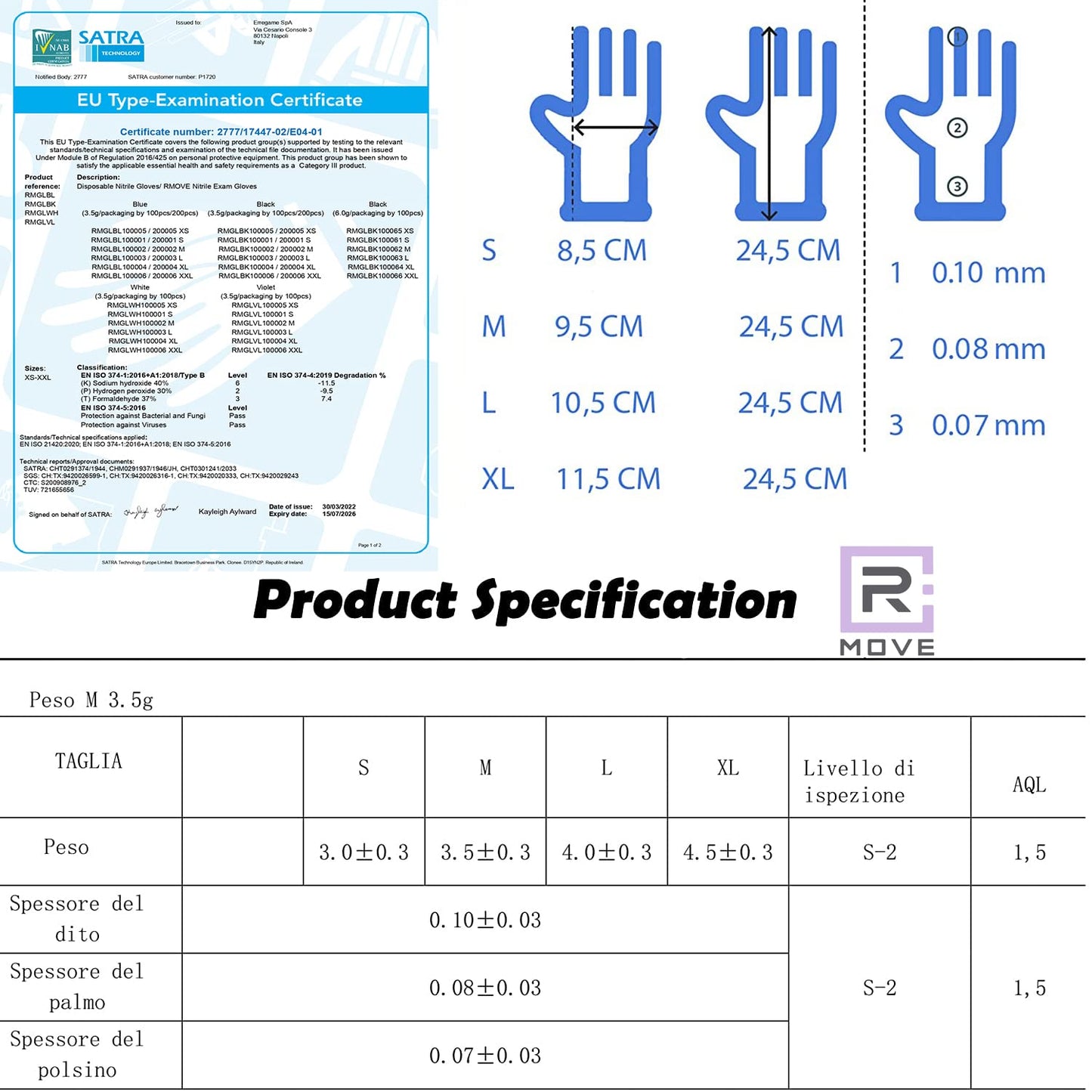 R MOVE 1000 guanti in nitrile monouso neri M senza polvere, gloves ambidestri usa e getta per alimenti, non sterili, senza lattice, ipoallergenici - per ambiti medici, Estetisti, Tatuatori