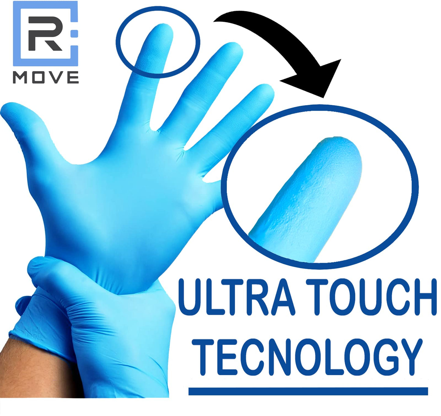 R MOVE 100 guanti in nitrile monouso blu L senza polvere, gloves ambidestri usa e getta per alimenti, non sterili, senza lattice, ipoallergenici - per ambiti medici, Estetisti, Tatuatori