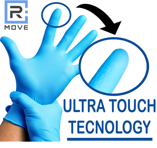 R MOVE 100 guanti in nitrile monouso blu L senza polvere, gloves ambidestri usa e getta per alimenti, non sterili, senza lattice, ipoallergenici - per ambiti medici, Estetisti, Tatuatori