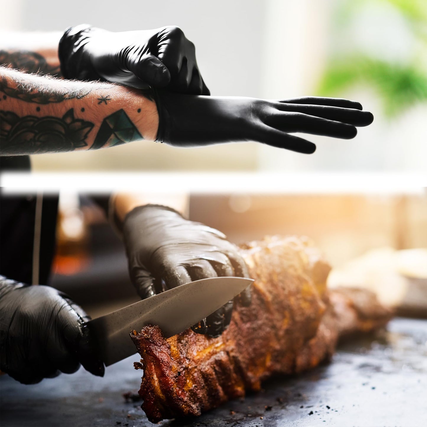 R MOVE 100 guanti in nitrile monouso neri M senza polvere, gloves ambidestri usa e getta per alimenti, non sterili, senza lattice, ipoallergenici - per ambiti medici, Estetisti, Tatuatori (M, Neri)