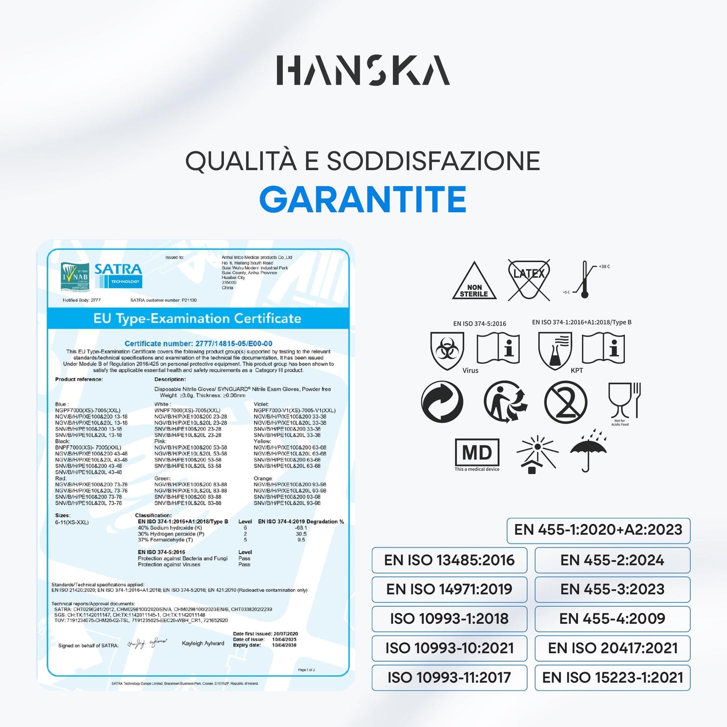 HANSKA 100 Guanti Monouso Nitrile Blu - Senza Polvere - Usa e Getta- Ambidestri - Non Sterili - Base di Gomma - Adatti per Ambiti Medici, Manipolazione degli Alimenti (100, M)