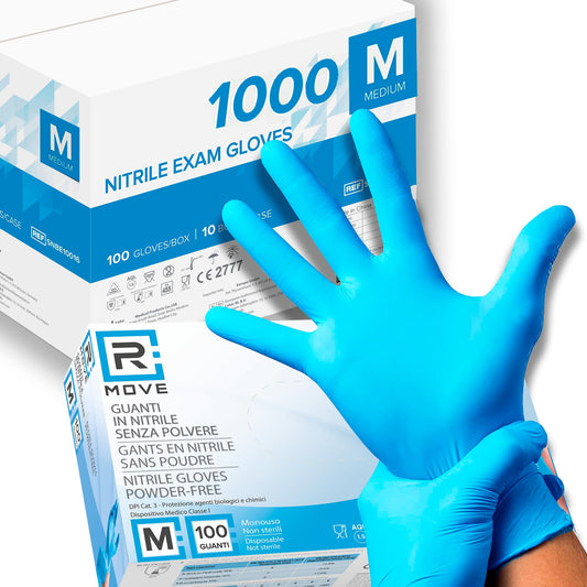R MOVE 1000 guanti in nitrile monouso senza polvere, senza lattice, ipoallergenici, certificati CE conforme alla norma EN455 guanti per alimenti guanti medici (Taglia M)